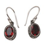 Garnet dangle earrings, 'Soft Music in Red' - Handcrafted Sterling Silver and Garnet Dangle Earrings