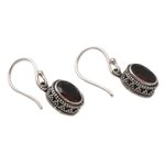 Garnet dangle earrings, 'Soft Music in Red' - Handcrafted Sterling Silver and Garnet Dangle Earrings