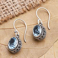 Blue topaz dangle earrings, 'Soft Music in Blue' - Handmade Sterling Silver and Blue Topaz Dangle Earrings