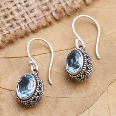 Blue topaz dangle earrings, 'Soft Music in Blue' - Handmade Sterling Silver and Blue Topaz Dangle Earrings