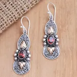 Gold-accented garnet earrings, 'Red Cocoon' - Gold-Accented Sterling Silver and Garnet Dangle Earrings
