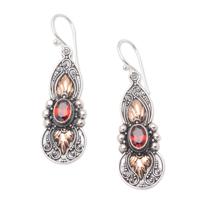 Gold-accented garnet earrings, 'Red Cocoon' - Gold-Accented Sterling Silver and Garnet Dangle Earrings