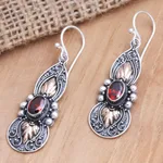 Gold-accented garnet earrings, 'Red Cocoon' - Gold-Accented Sterling Silver and Garnet Dangle Earrings