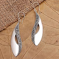 Sterling silver dangle earrings, 'Closing Time'