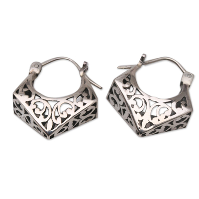 Sterling silver hoop earrings, 'Arrival' - Hand Crafted Sterling Silver Hoop Earrings