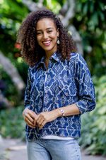 Cotton jacket, 'Grey Eyes' - Woven Cotton Jacket from Java