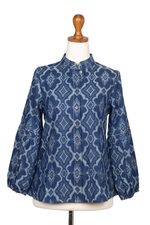 Cotton jacket, 'Ocean Flowers' - Woven Cotton Button-Up Jacket from Java