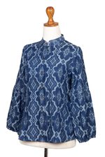 Cotton jacket, 'Ocean Flowers' - Woven Cotton Button-Up Jacket from Java