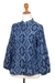 Denim shirt jacket, 'Brocade Flowers' - Woven Cotton Button-Up Shirt Jacket from Java