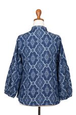 Cotton jacket, 'Ocean Flowers' - Woven Cotton Button-Up Jacket from Java