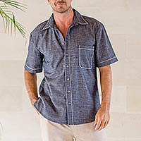 Men's cotton shirt, 'Everyday Comfort' - Men's Cotton Denim Casual Shirt