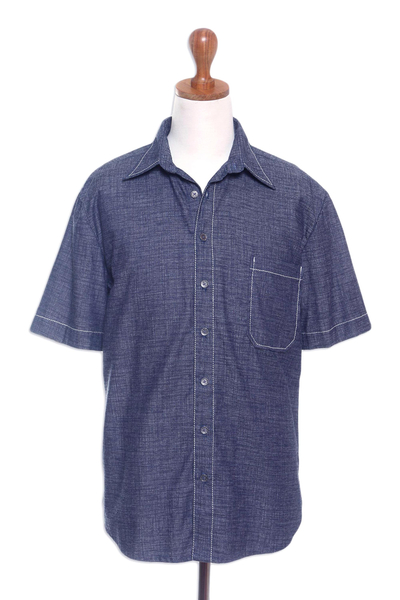 Men's cotton shirt, 'Everyday Comfort' - Men's Cotton Denim Casual Shirt