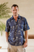 Men's cotton shirt, 'Tropical Vacation' - Men's Palm Tree-Patterned Cotton Shirt thumbail