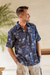 Men's cotton shirt, 'Tropical Vacation' - Men's Palm Tree-Patterned Cotton Shirt (image 2b) thumbail