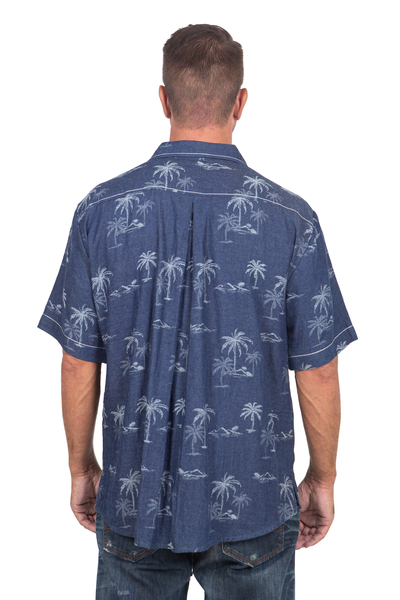 Camisa de algodón para hombre - Camisa de hombre en algodón con estampado de palmeras