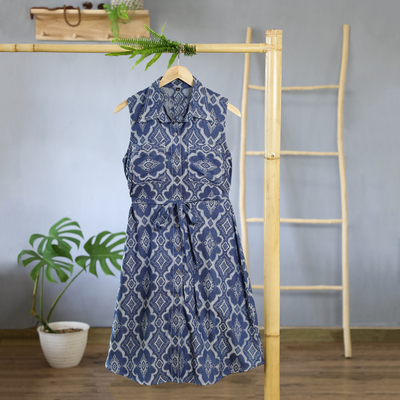Cotton shirtwaist dress, 'Eyeful' - Blue 100% Cotton Shirt Dress with Geometric Pattern