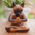 Wood statuette, 'Devout Feline' - Hand Crafted Suar Wood Cat Statuette (image 2) thumbail