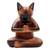 Wood statuette, 'Devout Feline' - Hand Crafted Suar Wood Cat Statuette thumbail