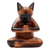 Wood statuette, 'Devout Feline' - Hand Crafted Suar Wood Cat Statuette