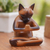 Wood statuette, 'Devout Feline' - Hand Crafted Suar Wood Cat Statuette (image 2b) thumbail