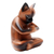 Wood statuette, 'Devout Feline' - Hand Crafted Suar Wood Cat Statuette