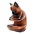 Wood statuette, 'Devout Feline' - Hand Crafted Suar Wood Cat Statuette (image 2e) thumbail