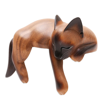 estatuilla de madera - Estatuilla de gato siamés de madera de suar durmiendo