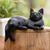 Wood statuette, 'Dreamy Cat' - Black Suar Wood Cat Statuette from Bali (image 2) thumbail