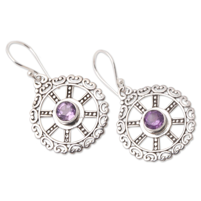 Amethyst dangle earrings, 'Third Eye' - Amethyst and Sterling Silver Dangle Earrings