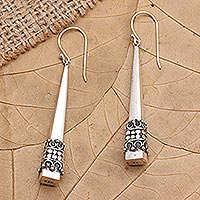 Sterling silver dangle earrings, 'Double Dagger' - Hand Made Sterling Silver Dangle Earrings