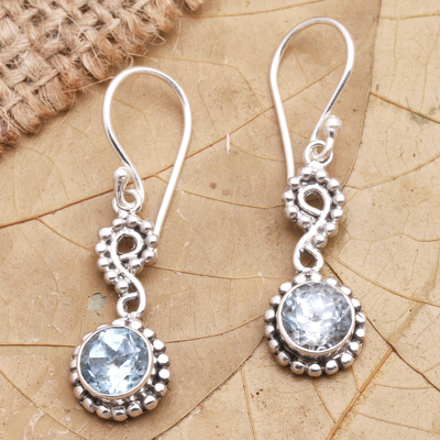 Blue topaz dangle earrings, 'Sparkling Ice' - Hand Crafted Blue Topaz Dangle Earrings
