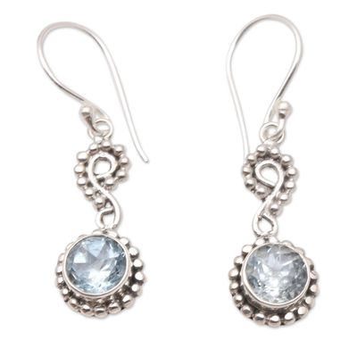 Blue topaz dangle earrings, 'Sparkling Ice' - Hand Crafted Blue Topaz Dangle Earrings