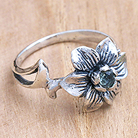 Blue topaz cocktail ring, 'Melancholy Flower' - Blue Topaz Flower-Motif Cocktail Ring
