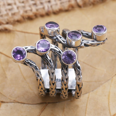 Amethyst cocktail ring, 'Parting Waves' - Amethyst and Sterling Silver Cocktail Ring