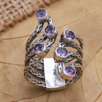 Amethyst cocktail ring, 'Parting Waves' - Amethyst and Sterling Silver Cocktail Ring