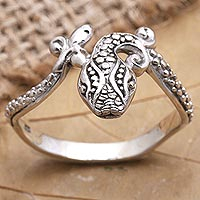 Sterling silver cocktail ring, 'Pebbled Snake' - Sterling Silver Snake-Themed Cocktail Ring