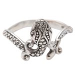 Sterling silver cocktail ring, 'Pebbled Snake' - Sterling Silver Snake-Themed Cocktail Ring