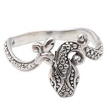 Sterling silver cocktail ring, 'Pebbled Snake' - Sterling Silver Snake-Themed Cocktail Ring
