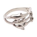 Sterling silver cocktail ring, 'Synchronized Swimmers' - Sterling Silver Dolphin-Themed Cocktail Ring