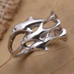 Sterling silver cocktail ring, 'Synchronized Swimmers' - Sterling Silver Dolphin-Themed Cocktail Ring