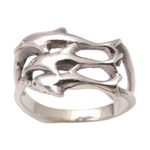Sterling silver cocktail ring, 'Synchronized Swimmers' - Sterling Silver Dolphin-Themed Cocktail Ring