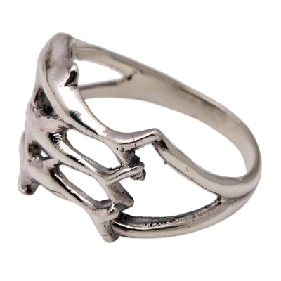 Sterling silver cocktail ring, 'Synchronized Swimmers' - Sterling Silver Dolphin-Themed Cocktail Ring