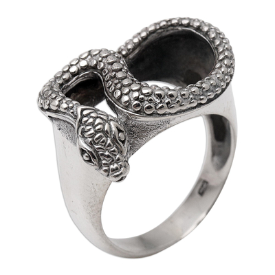 Men's sterling silver cocktail ring, 'Slithering Snake' - Men's Sterling Silver Snake Ring