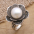 Cultured pearl cocktail ring, 'Glowing Glam' - Cultured Pearl Floral Motif Cocktail Ring (image 2) thumbail