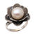 Cultured pearl cocktail ring, 'Glowing Glam' - Cultured Pearl Floral Motif Cocktail Ring thumbail