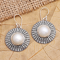 Cultured pearl dangle earrings, 'Loyalty Oath' - Sterling Silver and Cultured Pearl Dangle Earrings