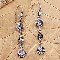 Amethyst dangle earrings, 'Double Act in Purple' - Amethyst and Sterling Silver Dangle Earrings