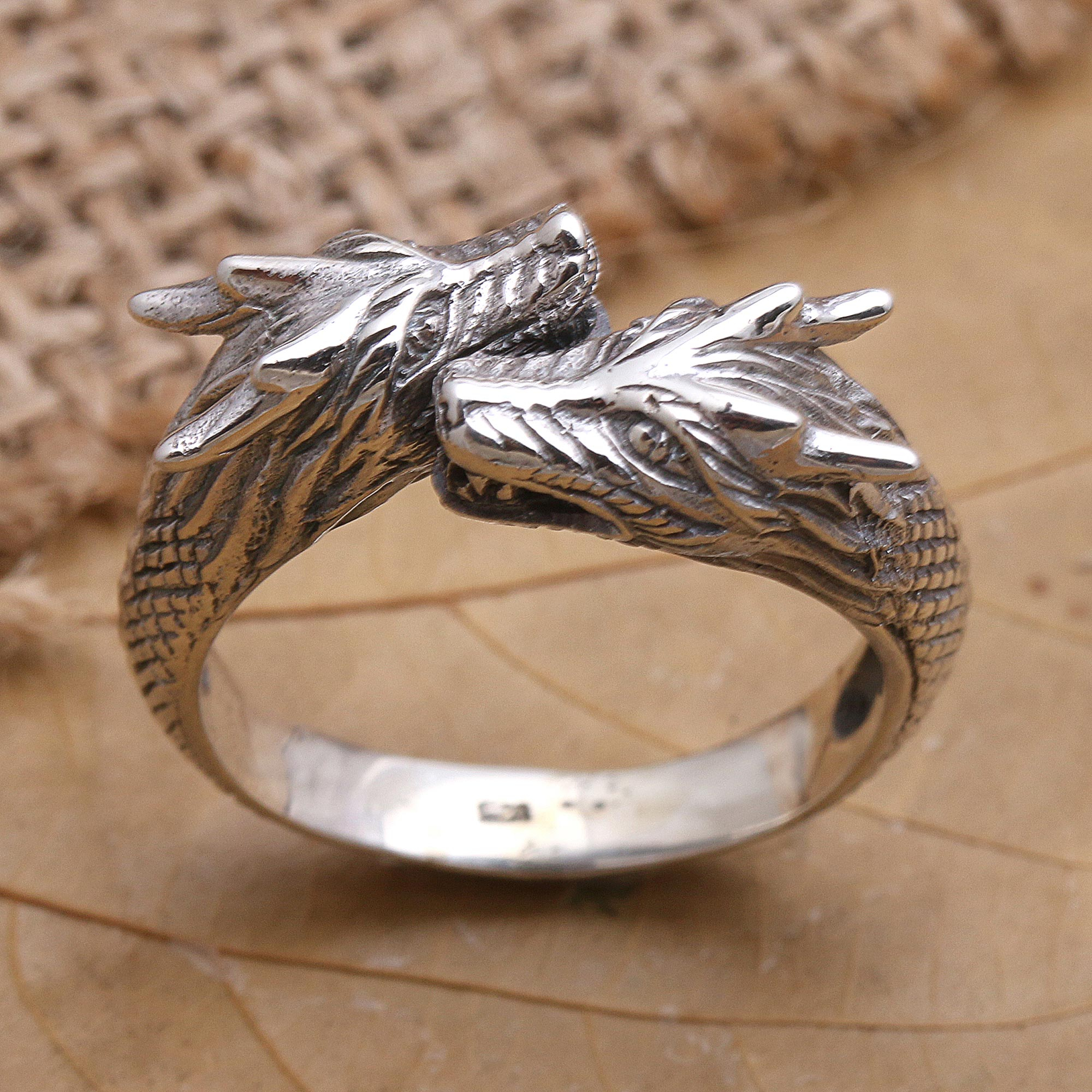 Men's Sterling Silver Dragon Ring - Dragon Romance