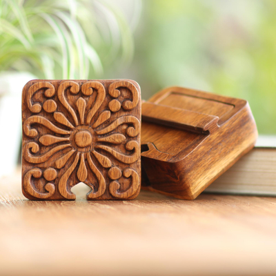 Decorative wood puzzle box, 'Gifted' - Handcrafted Decorative Suar Wood Box
