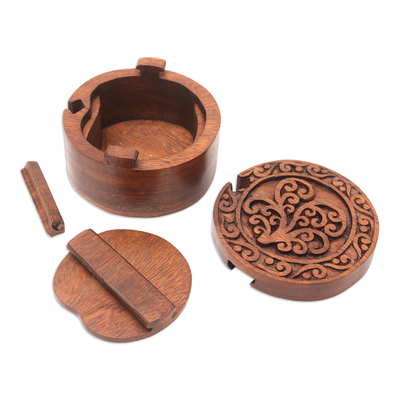 Wood puzzle box, 'Natural Beauty' - Decorative Suar Wood Puzzle Box from Bali